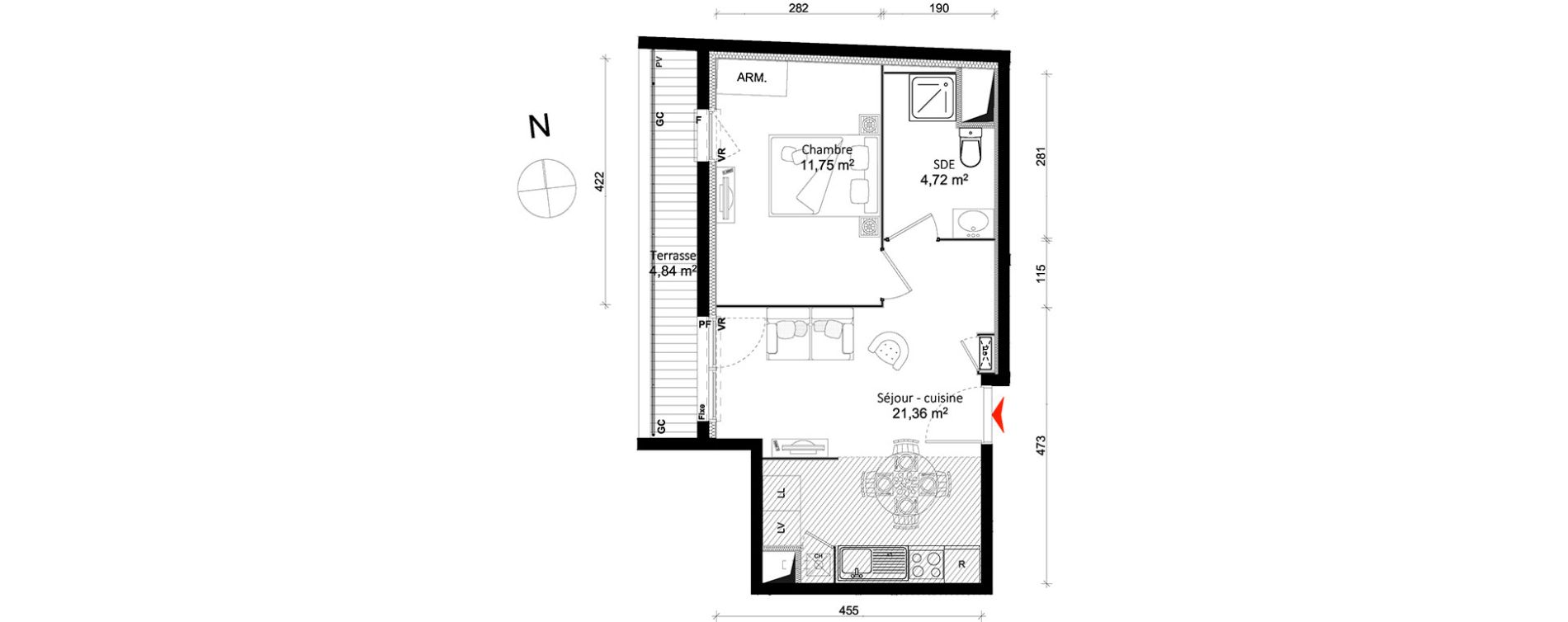 Appartement T2 de 37,83 m2 &agrave; Rennes Br&eacute;quigny