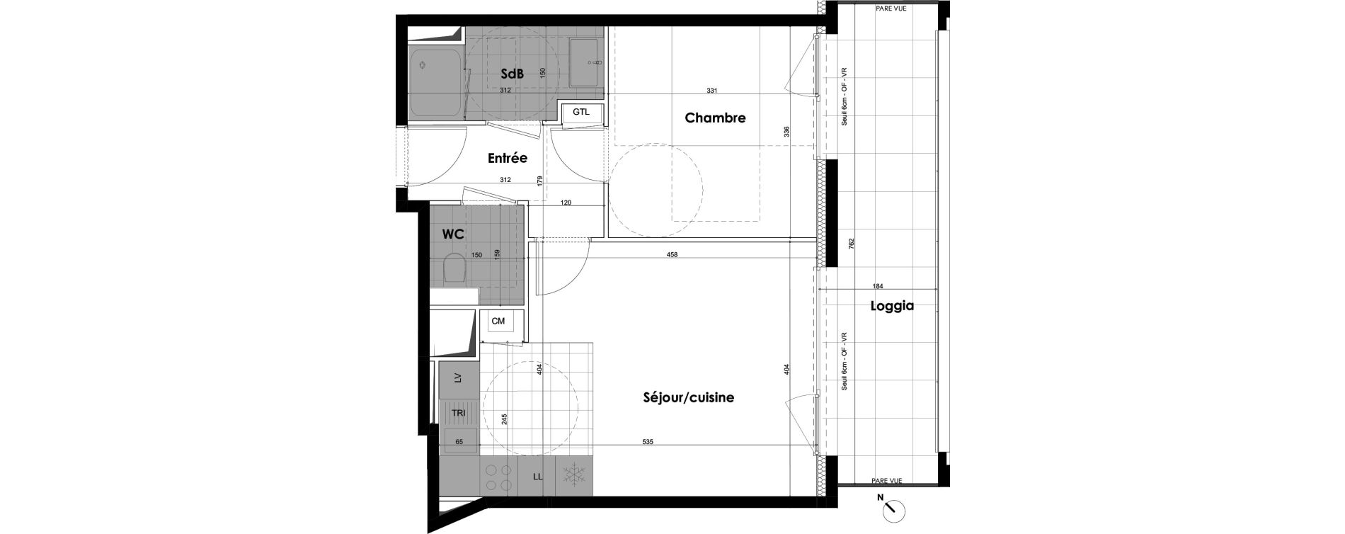 Appartement T2 de 44,31 m2 &agrave; Rennes Parc de maurepas