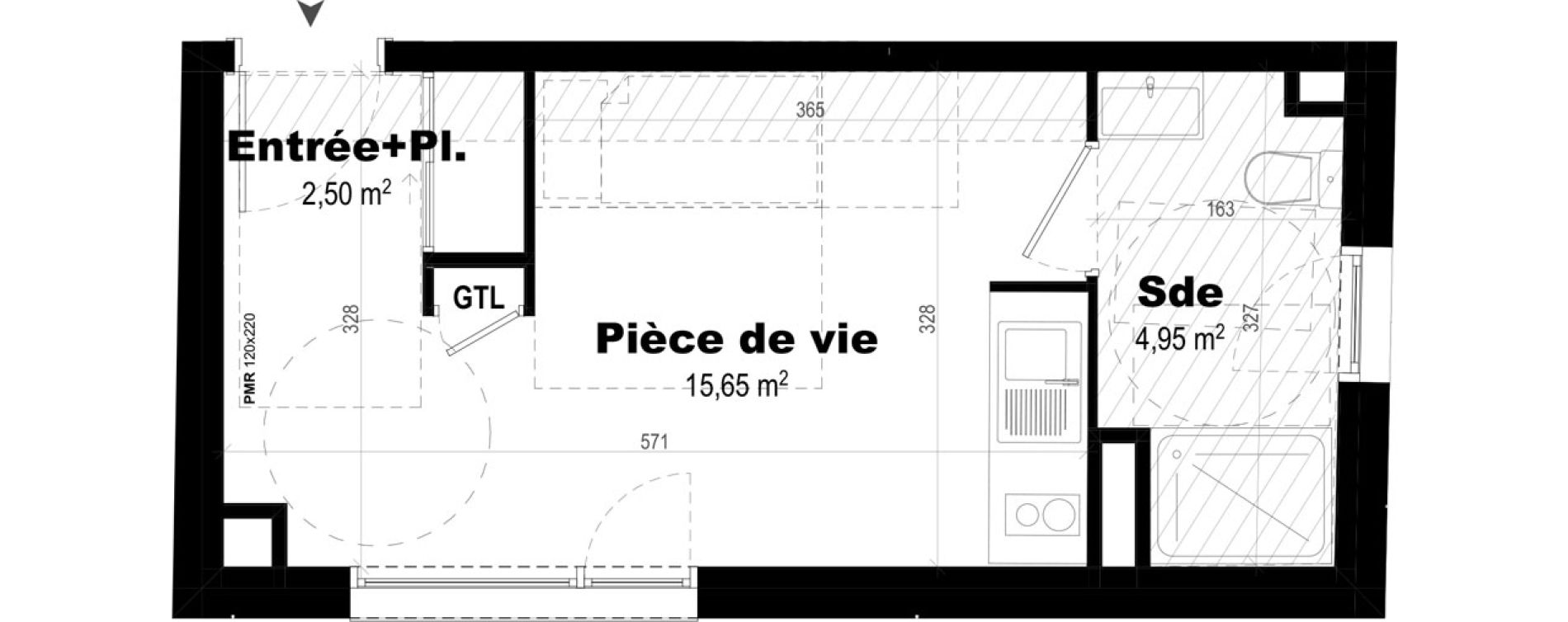 Appartement T1 de 23,10 m2 &agrave; Rennes Br&eacute;quigny