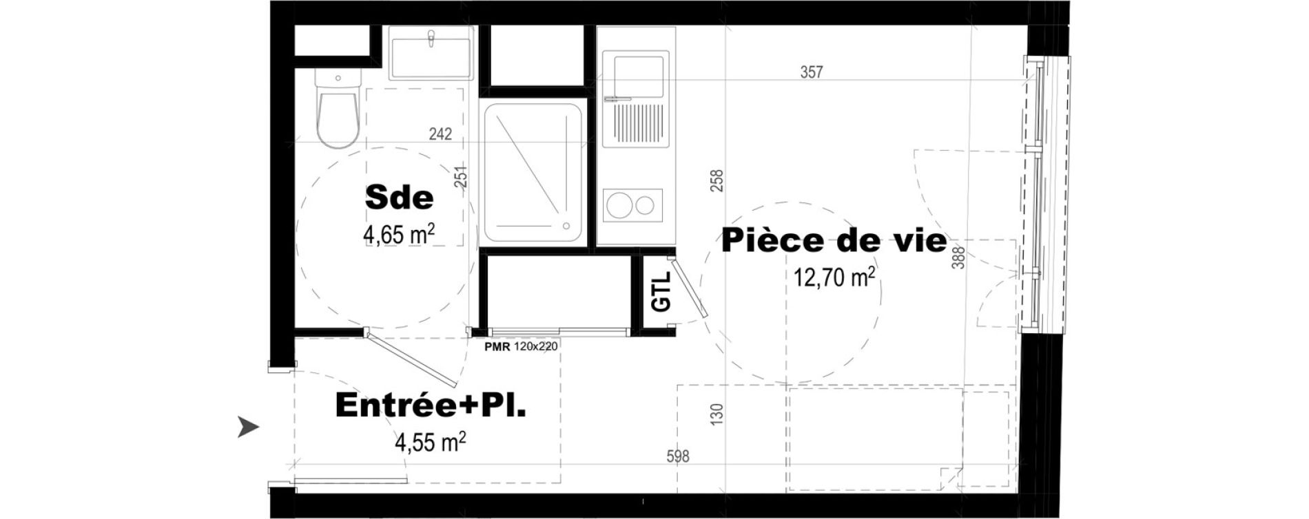 Appartement T1 de 21,90 m2 &agrave; Rennes Br&eacute;quigny