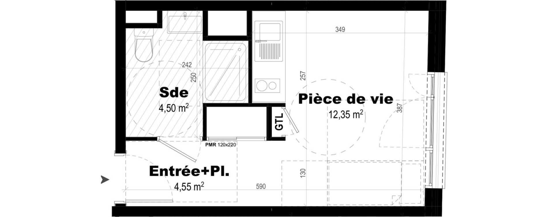Appartement T1 de 21,40 m2 &agrave; Rennes Br&eacute;quigny