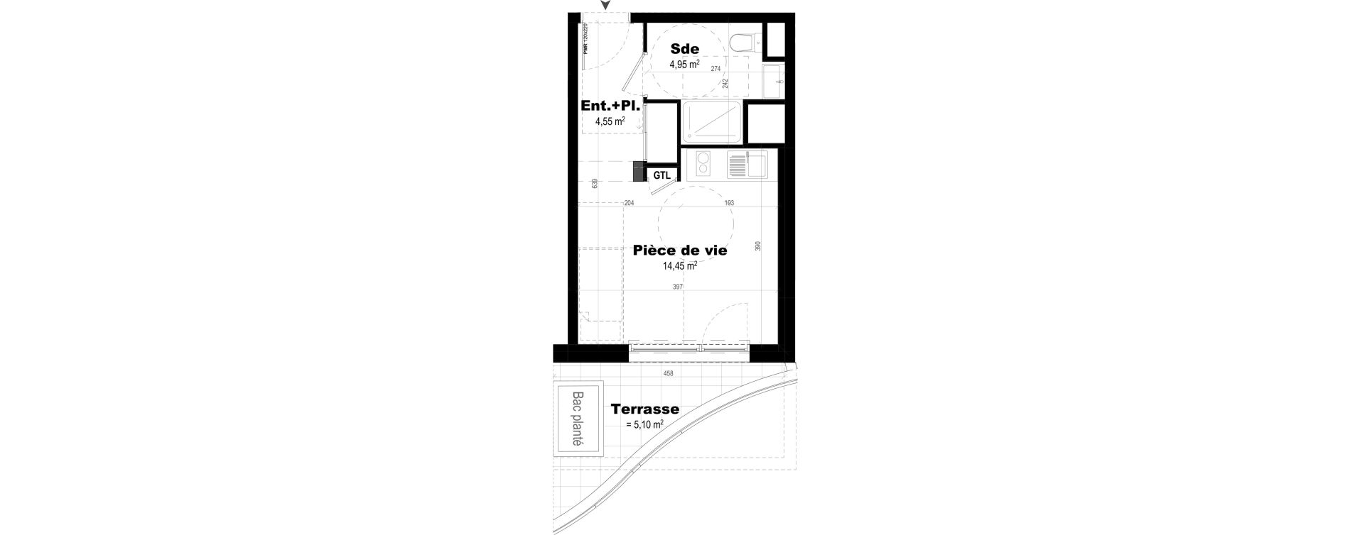 Appartement T1 de 23,95 m2 &agrave; Rennes Br&eacute;quigny