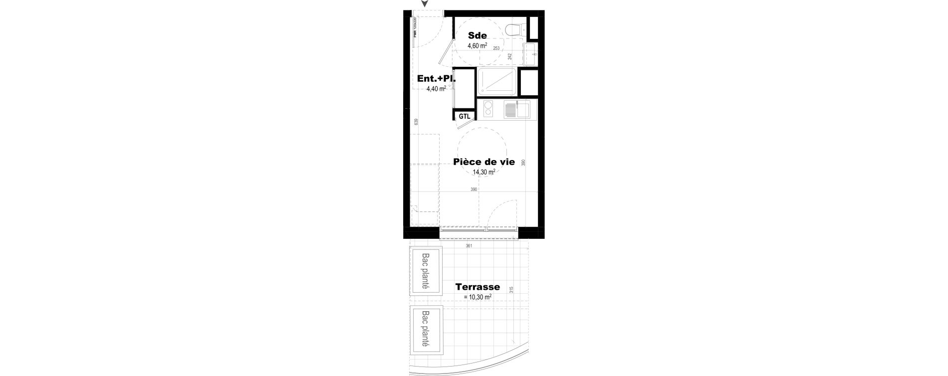 Appartement T1 de 23,30 m2 &agrave; Rennes Br&eacute;quigny