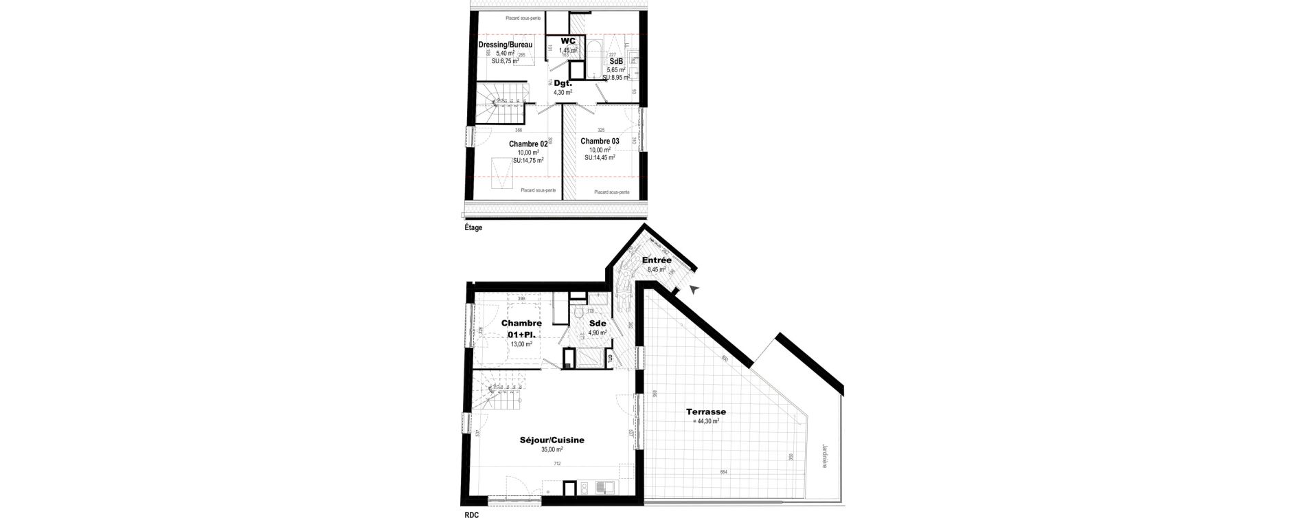 Duplex T4 de 98,15 m2 &agrave; Rennes Br&eacute;quigny