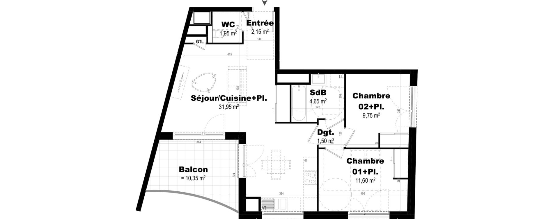Appartement T3 de 63,55 m2 &agrave; Rennes Br&eacute;quigny