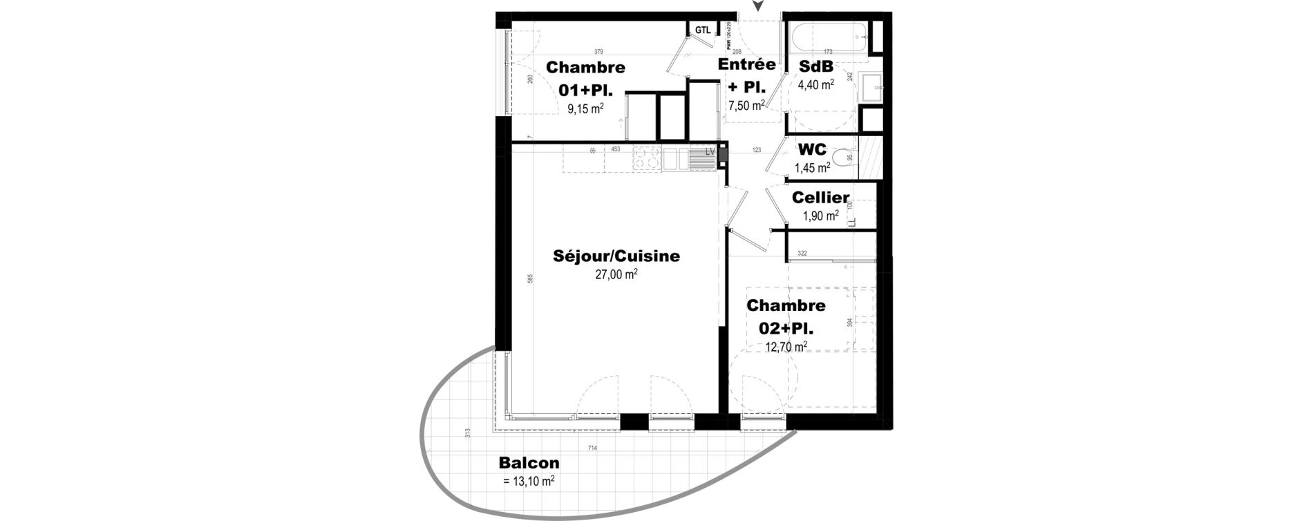 Appartement T3 de 64,10 m2 &agrave; Rennes Br&eacute;quigny