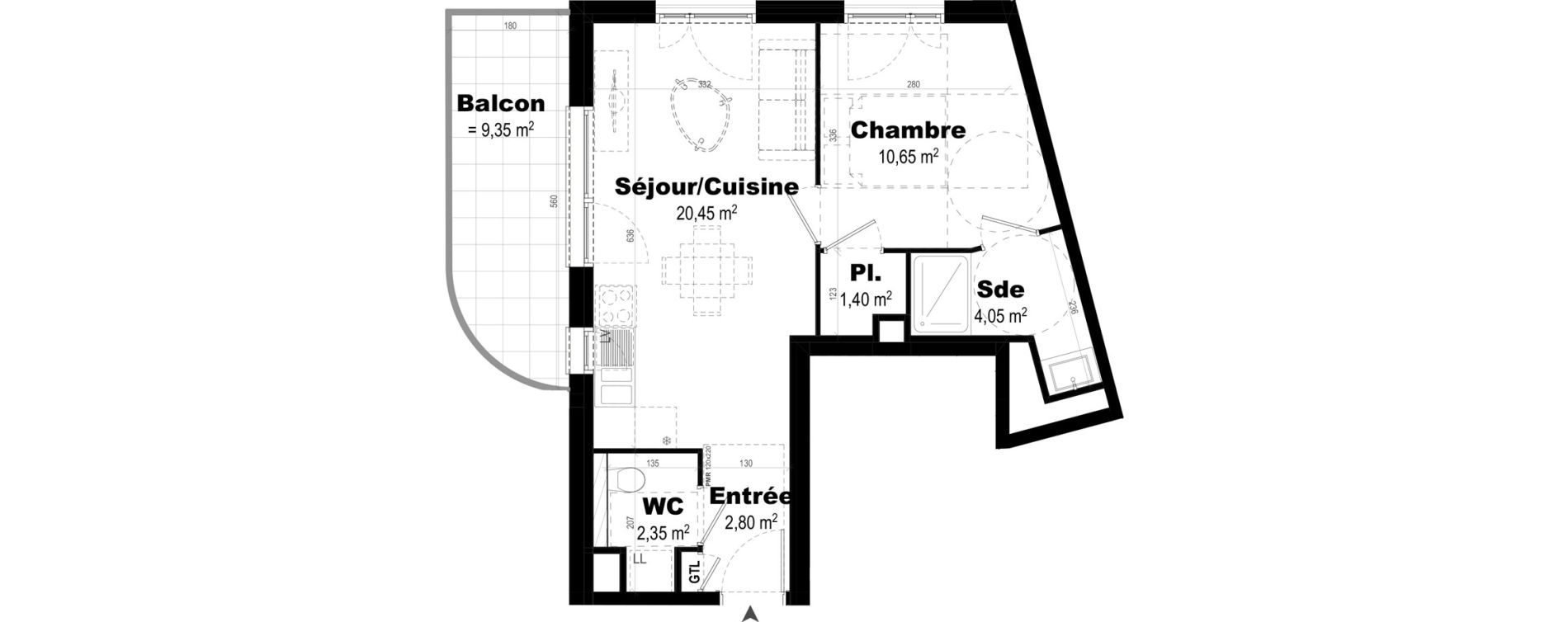 Appartement T2 de 41,70 m2 &agrave; Rennes Br&eacute;quigny