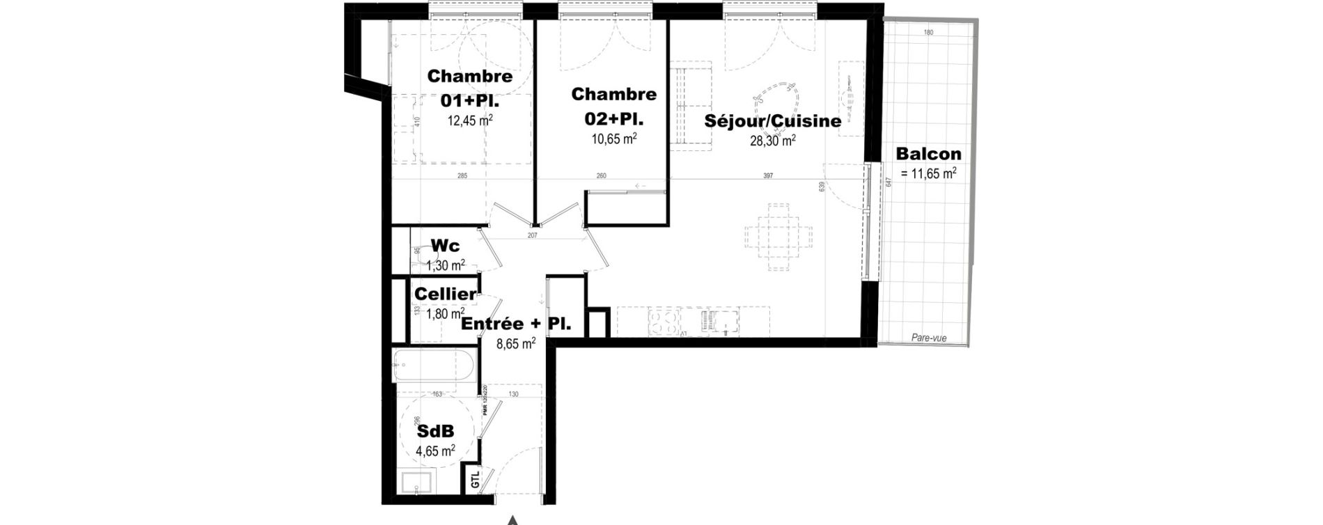 Appartement T3 de 67,80 m2 &agrave; Rennes Br&eacute;quigny