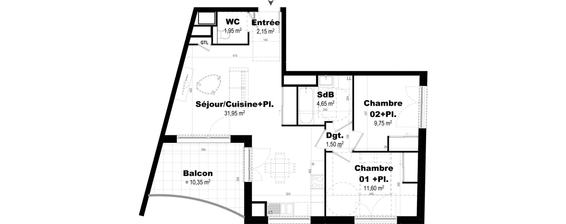 Appartement T3 de 63,55 m2 &agrave; Rennes Br&eacute;quigny