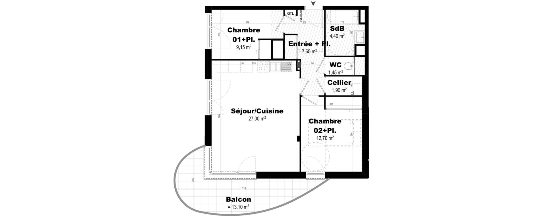 Appartement T3 de 64,25 m2 &agrave; Rennes Br&eacute;quigny
