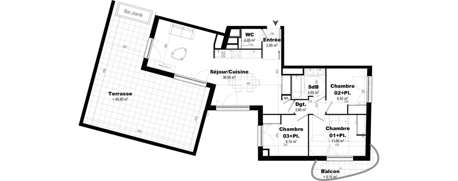 Appartement T3 de 79,50 m2 &agrave; Rennes Br&eacute;quigny