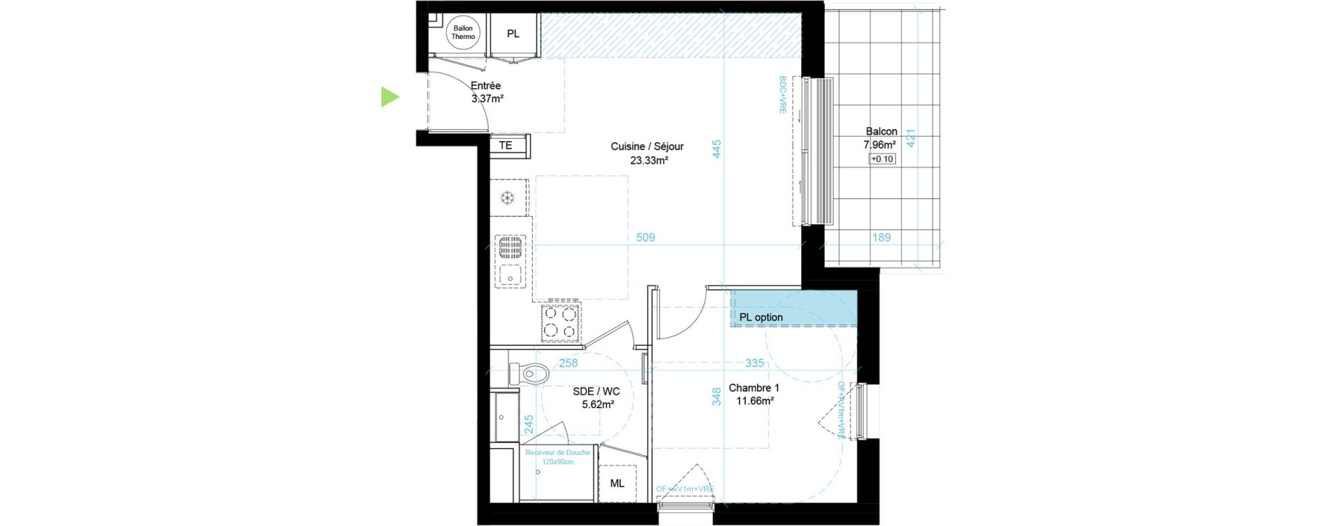 Appartement T2 de 43,98 m2 &agrave; Saint-Aubin-D'Aubign&eacute; Centre