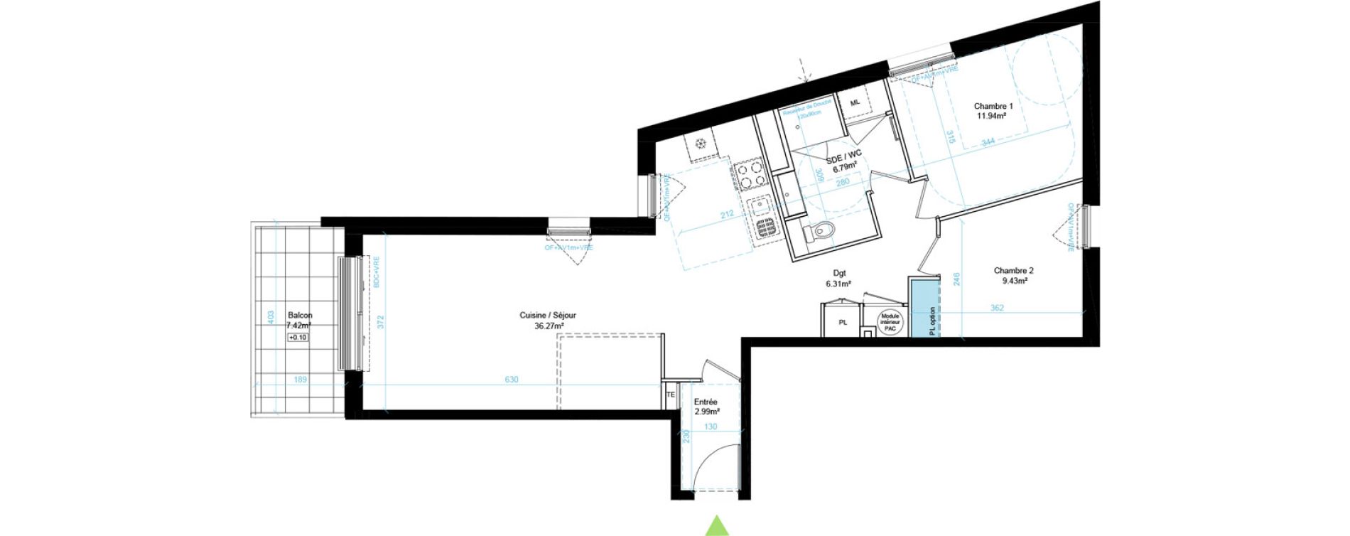 Appartement T3 de 73,73 m2 &agrave; Saint-Aubin-D'Aubign&eacute; Centre