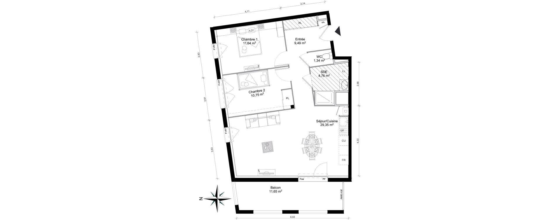 Appartement T3 de 67,33 m2 &agrave; Saint-Erblon Centre
