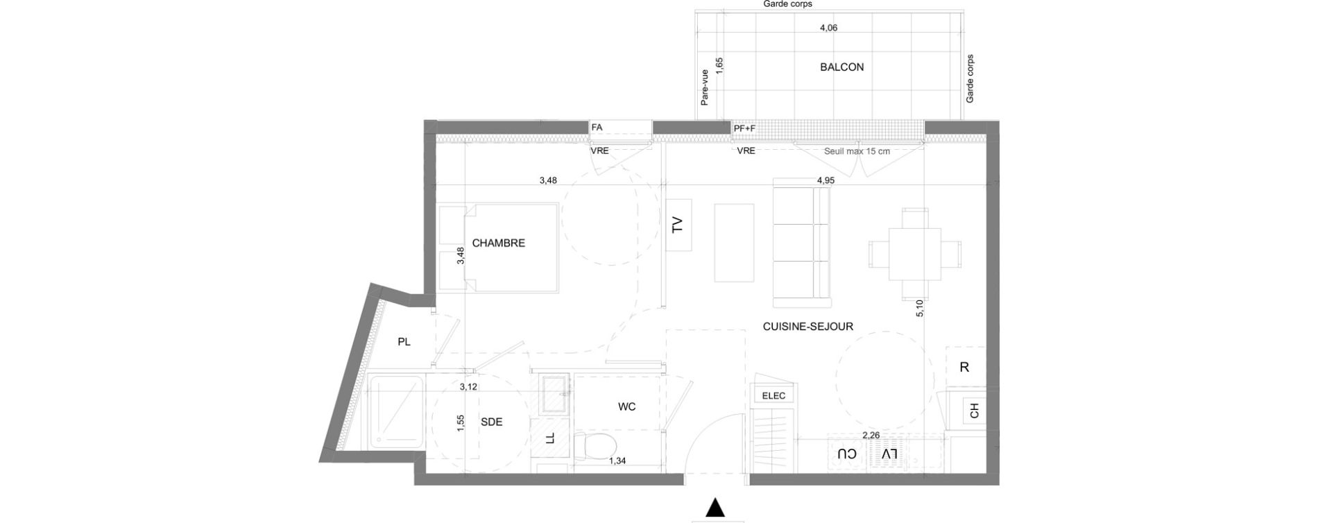 Appartement T2 de 43,90 m2 &agrave; Saint-Gilles Centre