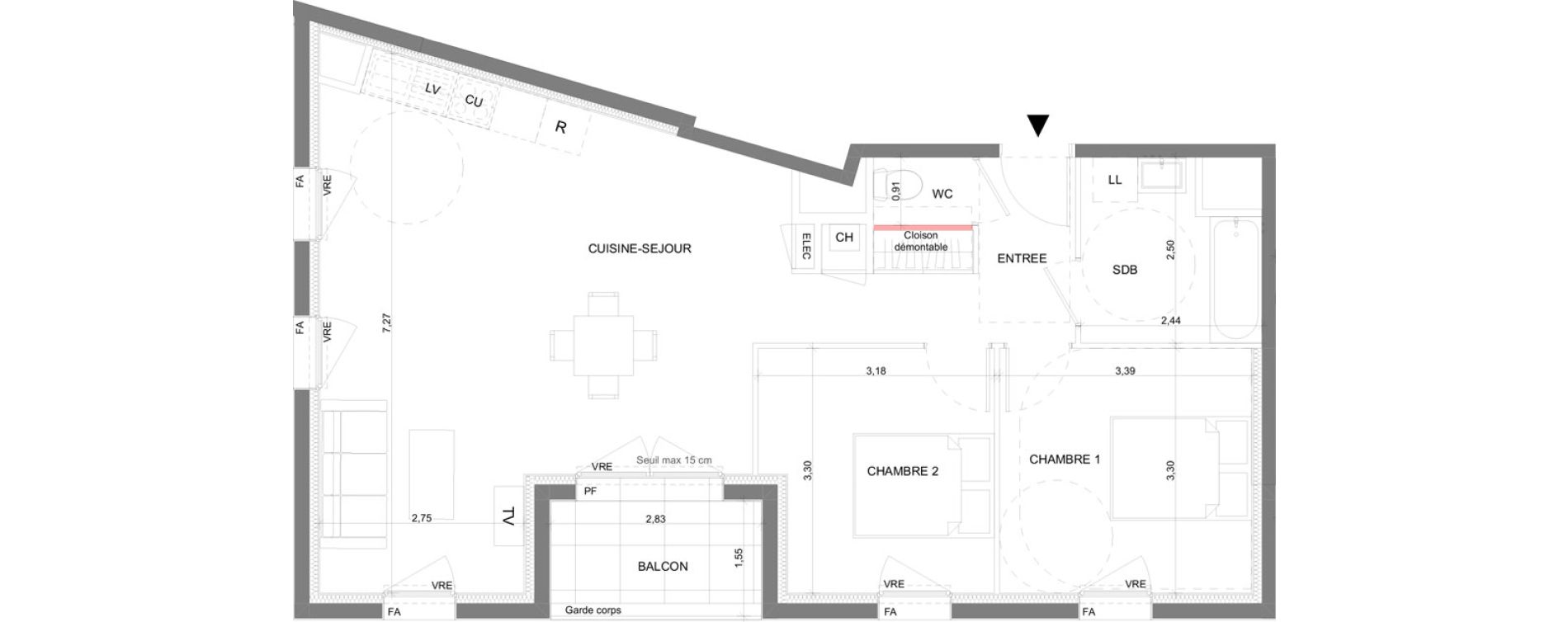 Appartement T3 de 69,43 m2 &agrave; Saint-Gilles Centre