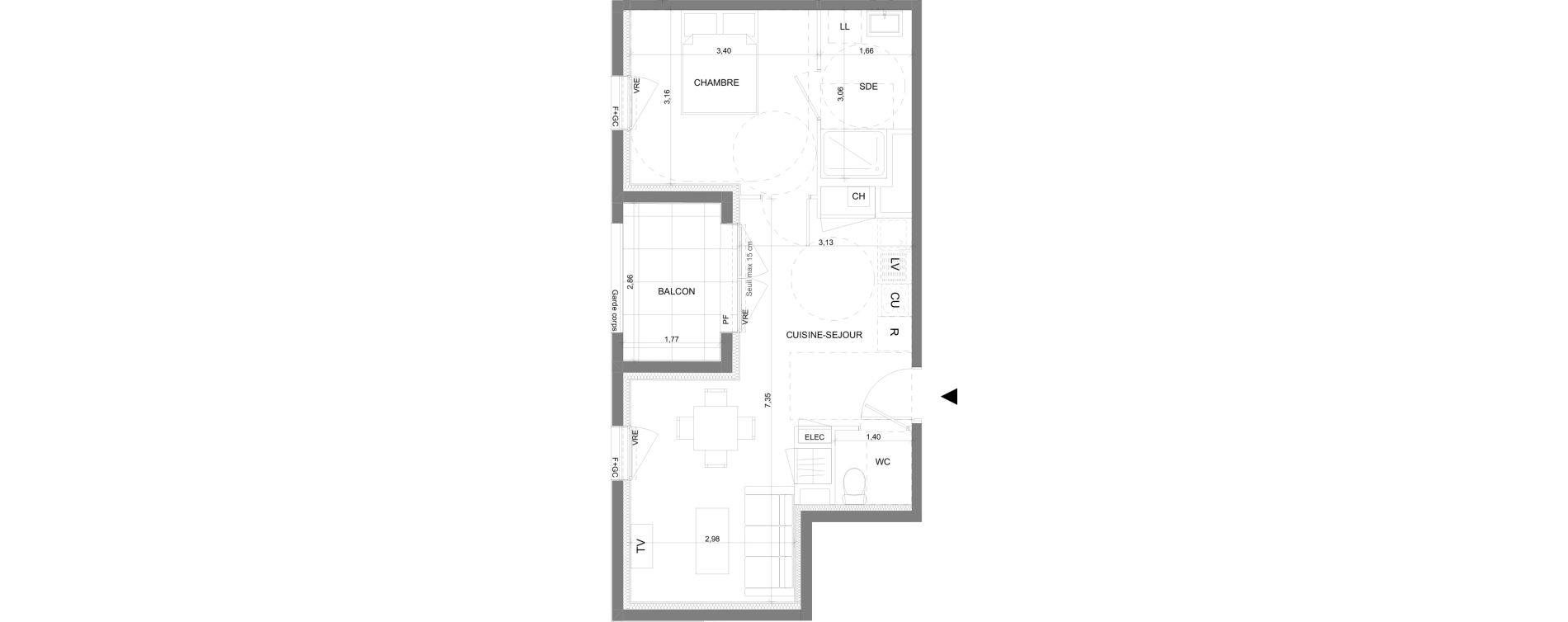 Appartement T2 de 42,19 m2 &agrave; Saint-Gilles Centre