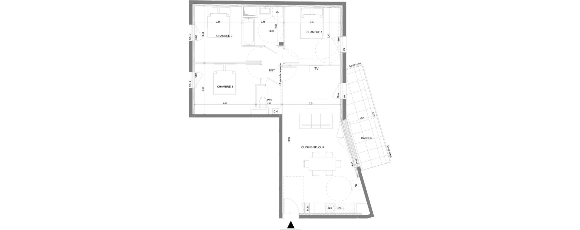 Appartement T4 de 79,84 m2 &agrave; Saint-Gilles Centre