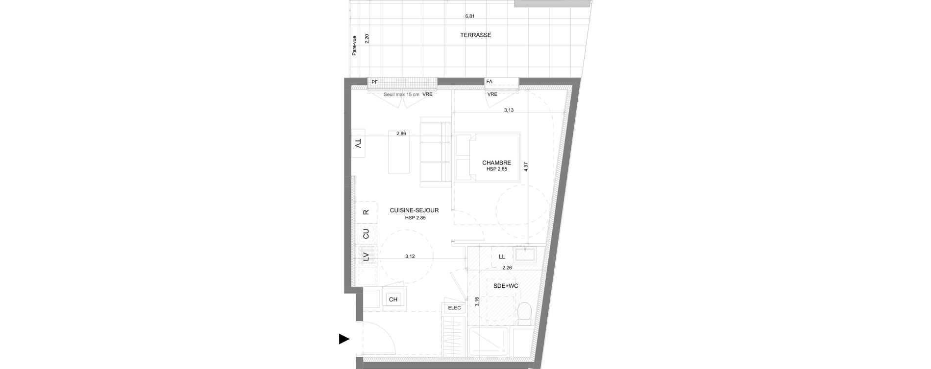 Appartement T2 de 39,54 m2 &agrave; Saint-Gilles Centre