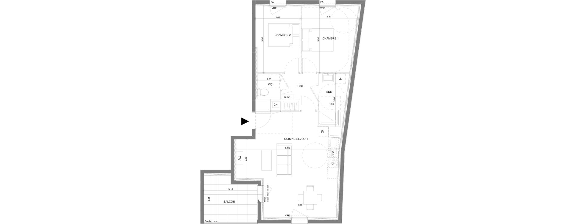Appartement T3 de 65,16 m2 &agrave; Saint-Gilles Centre