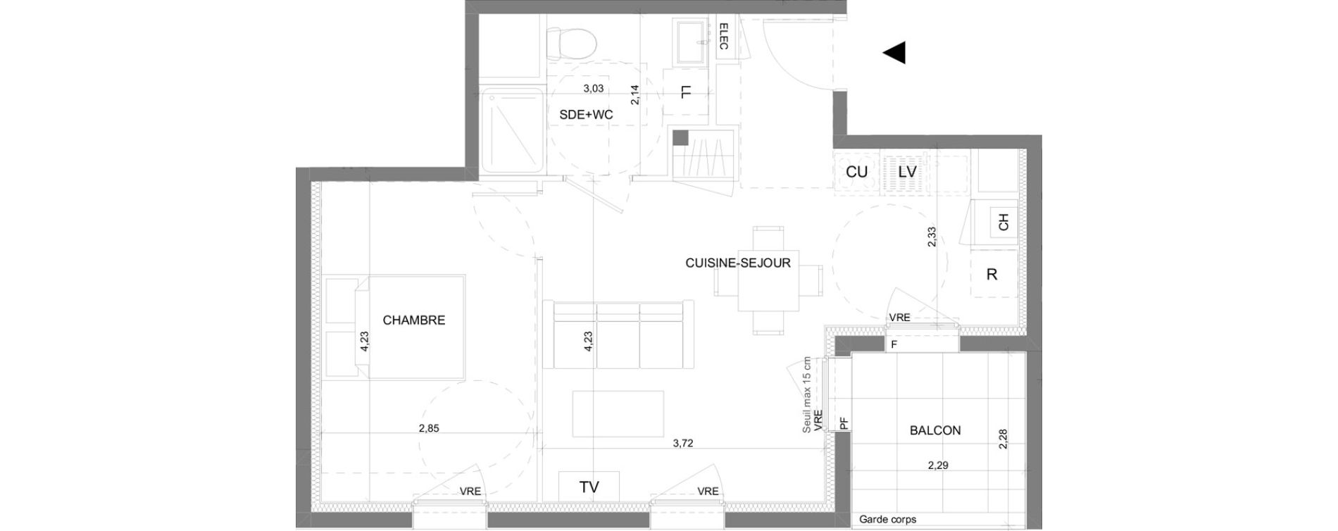 Appartement T2 de 41,97 m2 &agrave; Saint-Gilles Centre