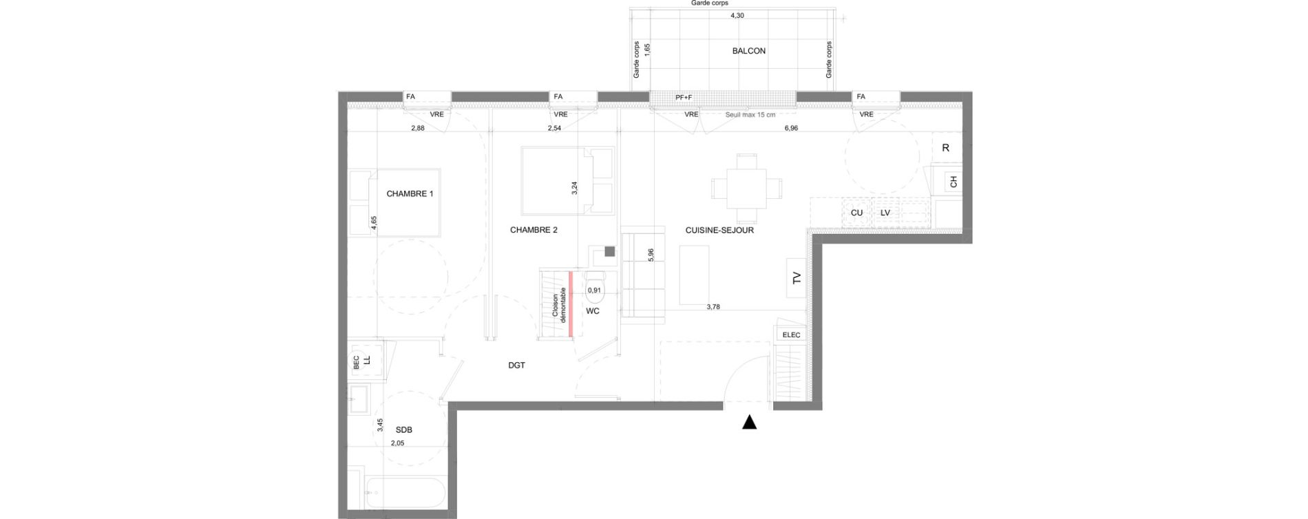 Appartement T3 de 65,18 m2 &agrave; Saint-Gilles Centre