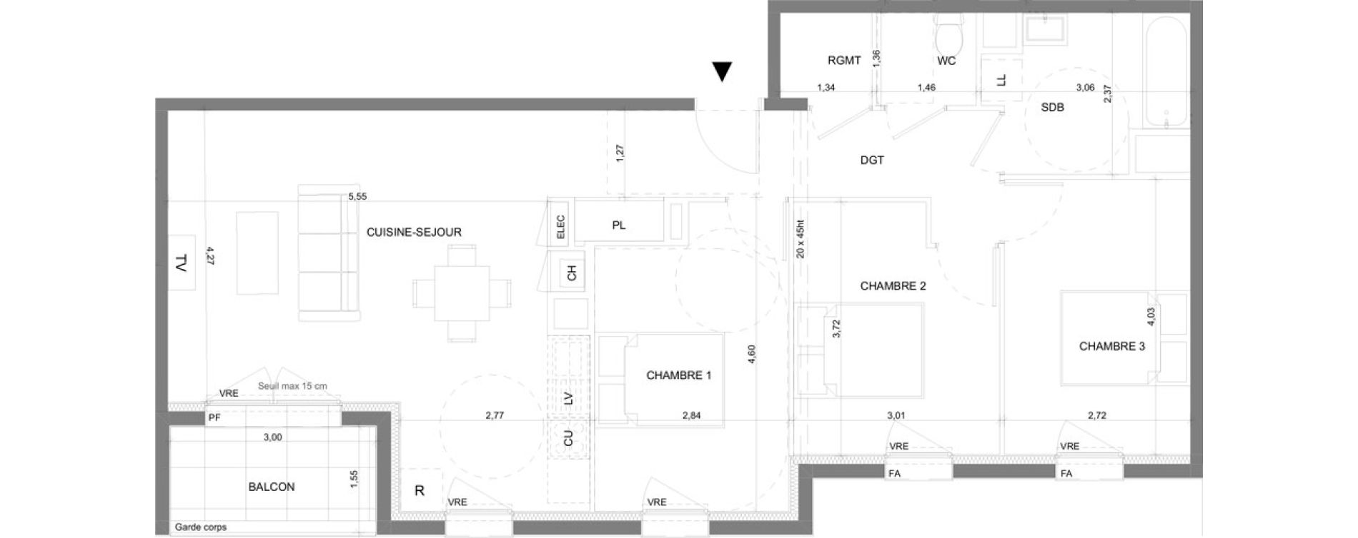 Appartement T4 de 81,89 m2 &agrave; Saint-Gilles Centre