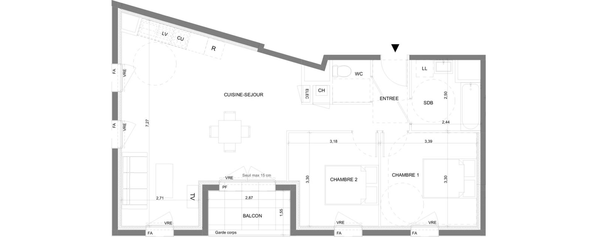 Appartement T3 de 69,37 m2 &agrave; Saint-Gilles Centre