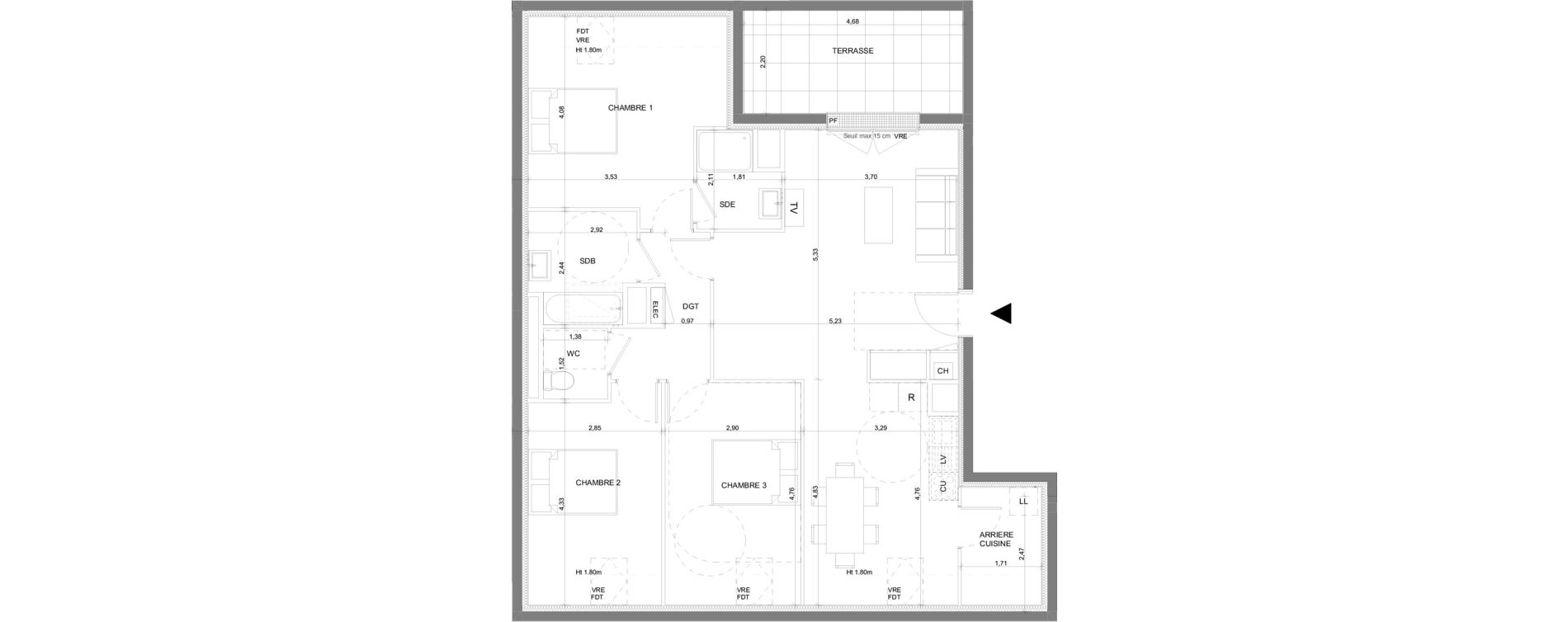 Appartement T4 de 92,91 m2 &agrave; Saint-Gilles Centre