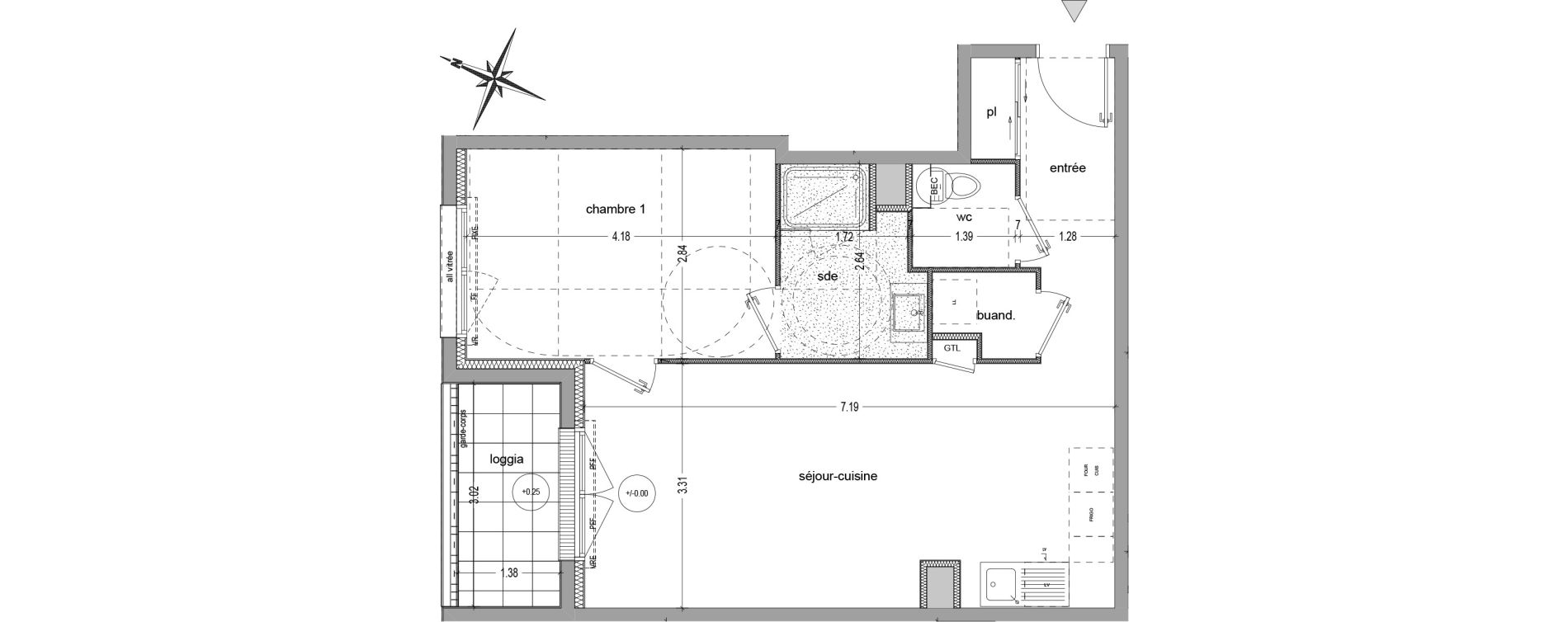 Appartement T2 de 49,08 m2 &agrave; Saint-Jacques-De-La-Lande Le pigeon-blanc