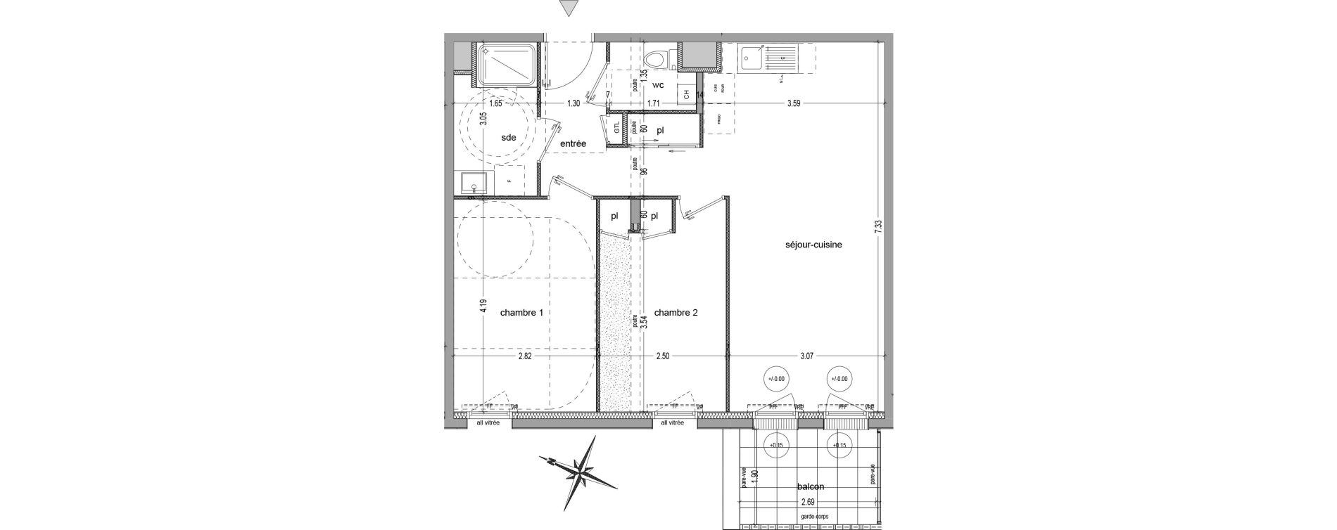 Appartement T3 de 59,59 m2 &agrave; Saint-Jacques-De-La-Lande Le pigeon-blanc