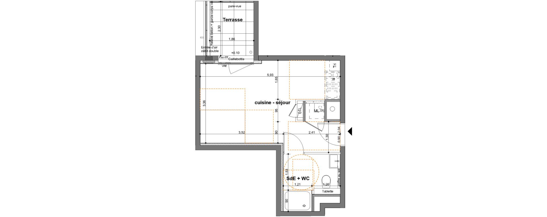 Appartement T1 de 25,13 m2 &agrave; Saint-Jacques-De-La-Lande Le pigeon blanc