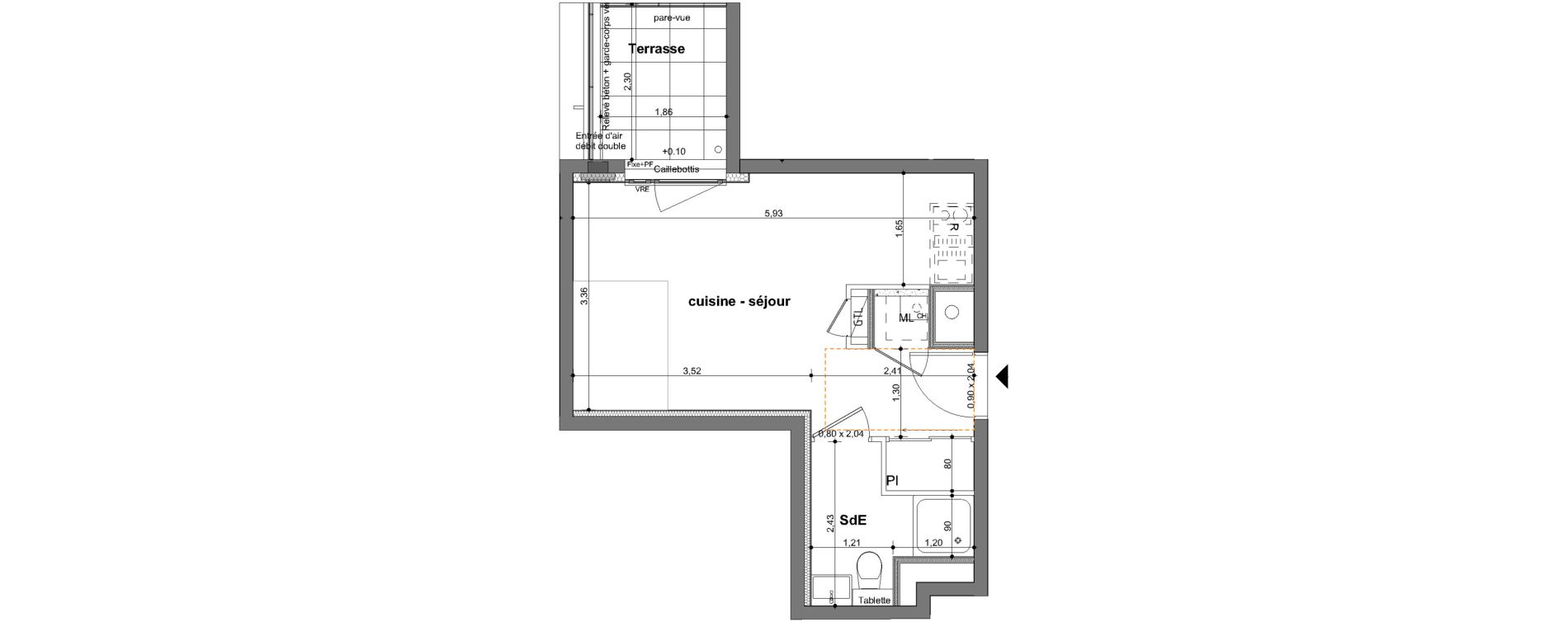 Appartement T1 de 25,13 m2 &agrave; Saint-Jacques-De-La-Lande Le pigeon blanc