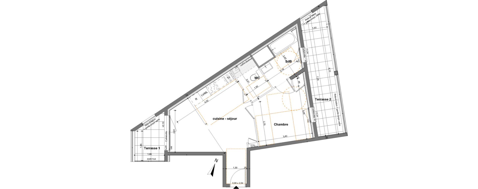 Appartement T2 de 43,85 m2 &agrave; Saint-Jacques-De-La-Lande Le pigeon blanc