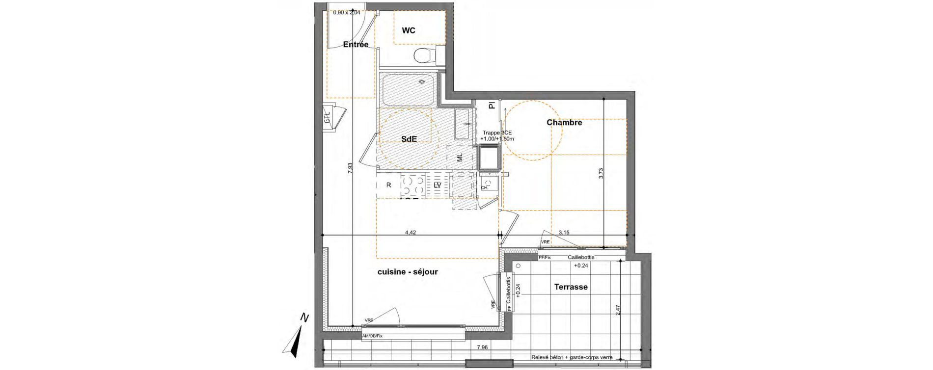 Appartement T2 de 41,56 m2 &agrave; Saint-Jacques-De-La-Lande Le pigeon blanc