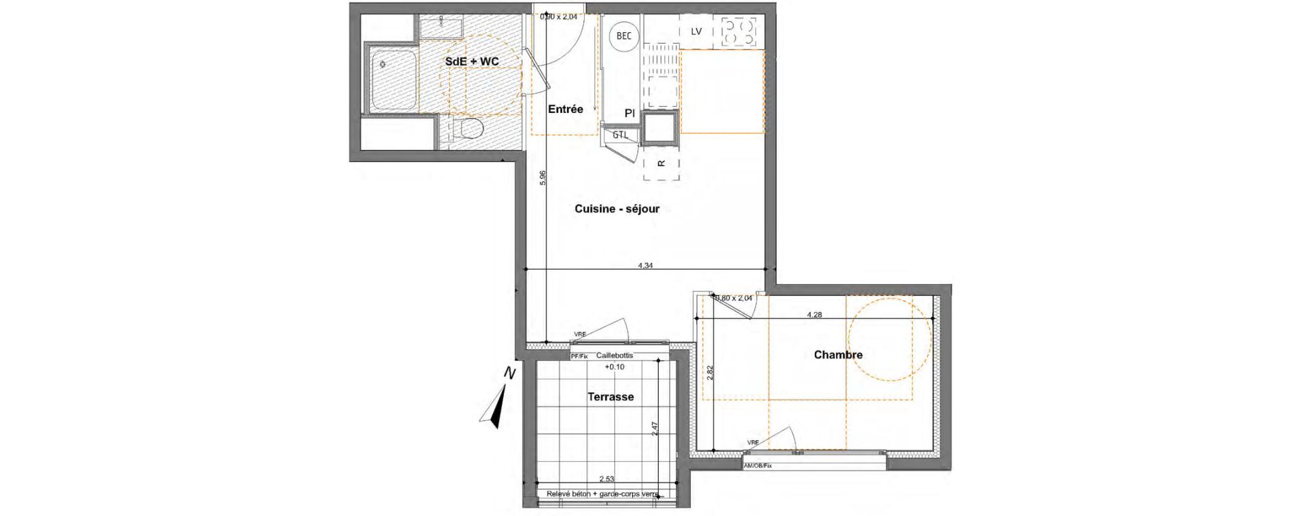 Appartement T2 de 41,29 m2 &agrave; Saint-Jacques-De-La-Lande Le pigeon blanc