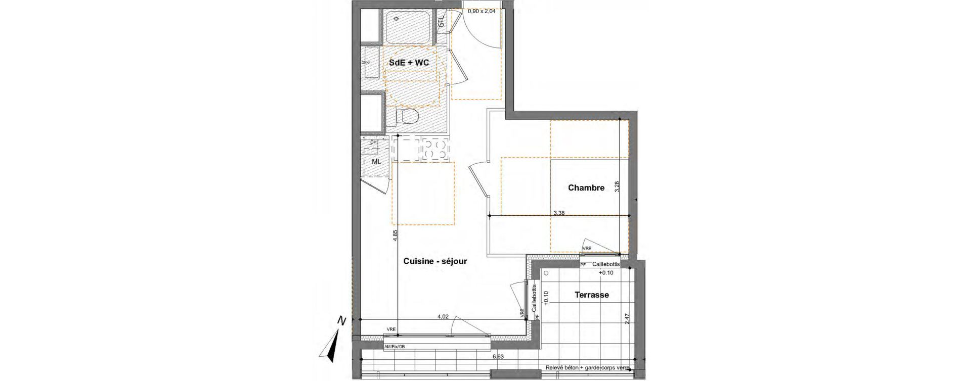 Appartement T2 de 36,44 m2 &agrave; Saint-Jacques-De-La-Lande Le pigeon blanc