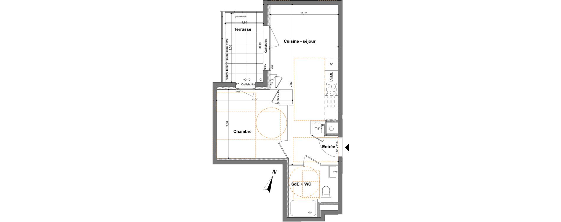 Appartement T2 de 38,48 m2 &agrave; Saint-Jacques-De-La-Lande Le pigeon blanc