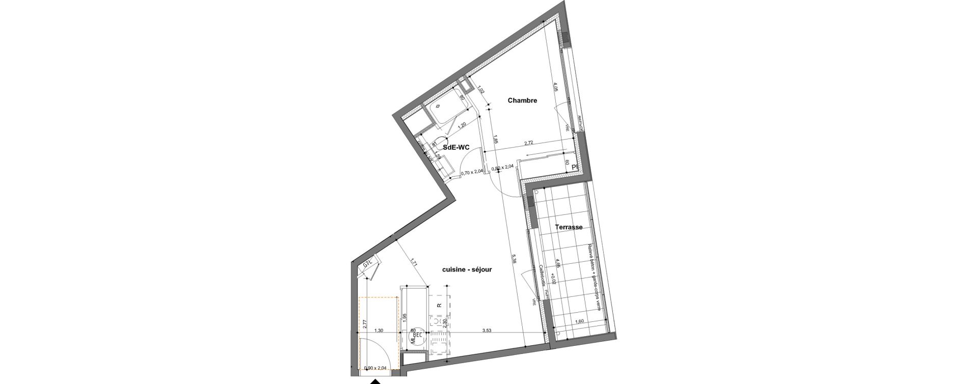 Appartement T2 de 38,34 m2 &agrave; Saint-Jacques-De-La-Lande Le pigeon blanc