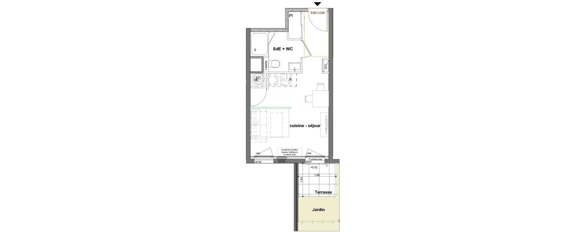 Appartement T1 de 24,32 m2 &agrave; Saint-Jacques-De-La-Lande Le pigeon blanc