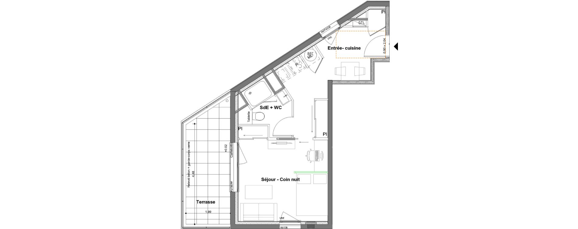 Appartement T1 de 32,18 m2 &agrave; Saint-Jacques-De-La-Lande Le pigeon blanc