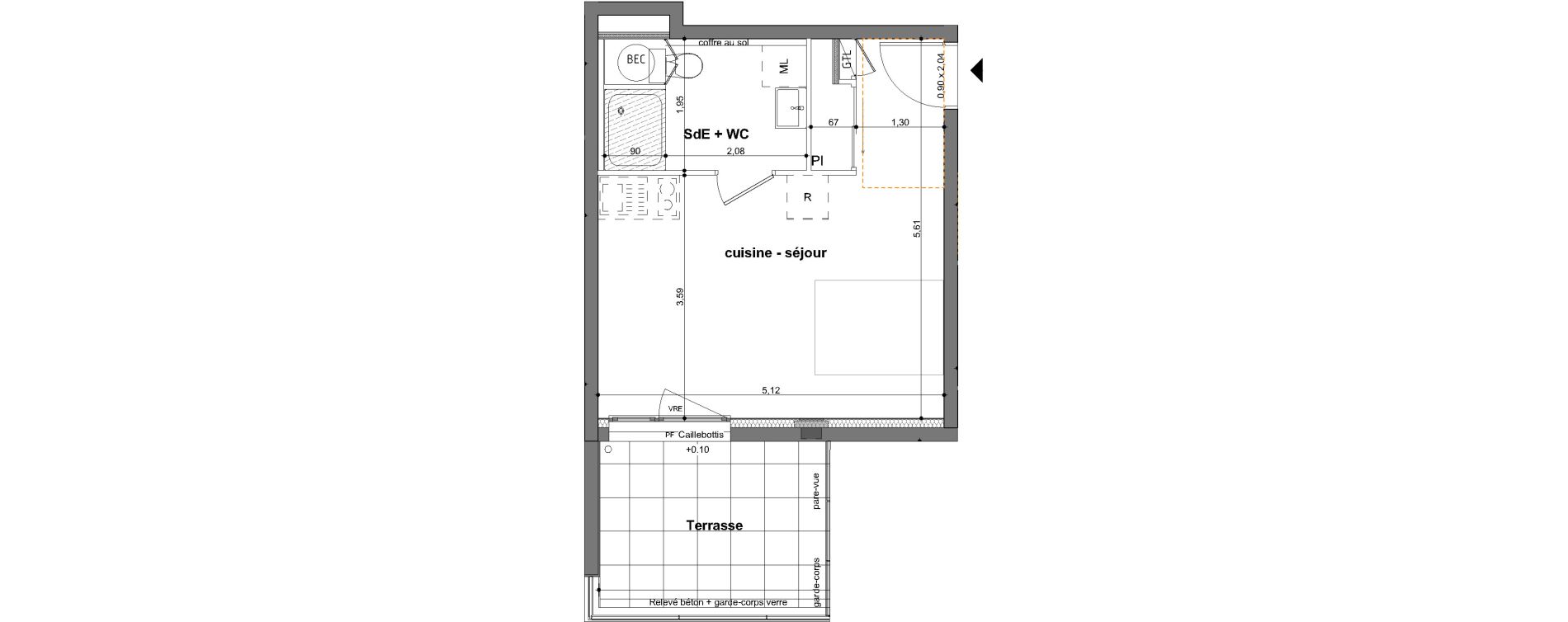 Appartement T1 de 27,83 m2 &agrave; Saint-Jacques-De-La-Lande Le pigeon blanc