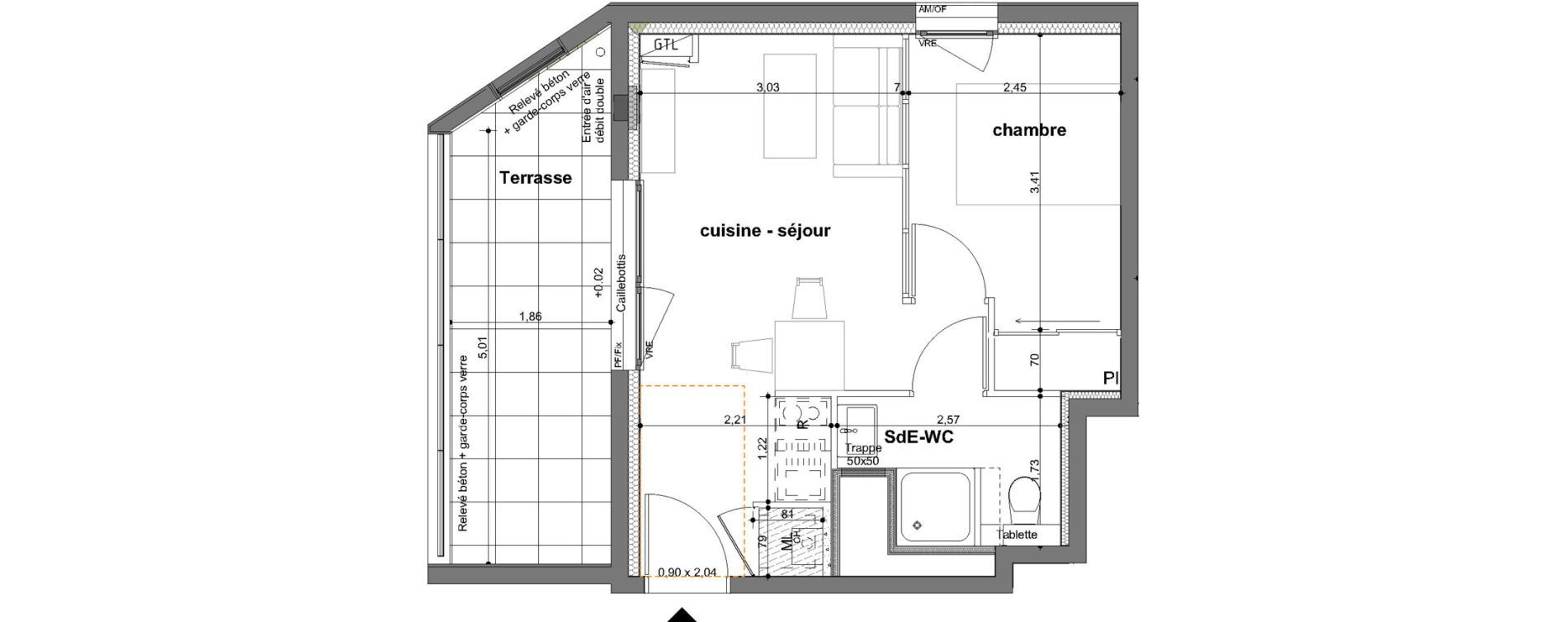 Appartement T2 de 30,62 m2 &agrave; Saint-Jacques-De-La-Lande Le pigeon blanc