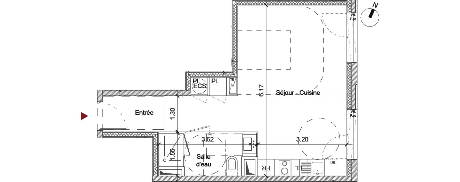 Appartement T1 de 34,94 m2 &agrave; Saint-Jacques-De-La-Lande Centre
