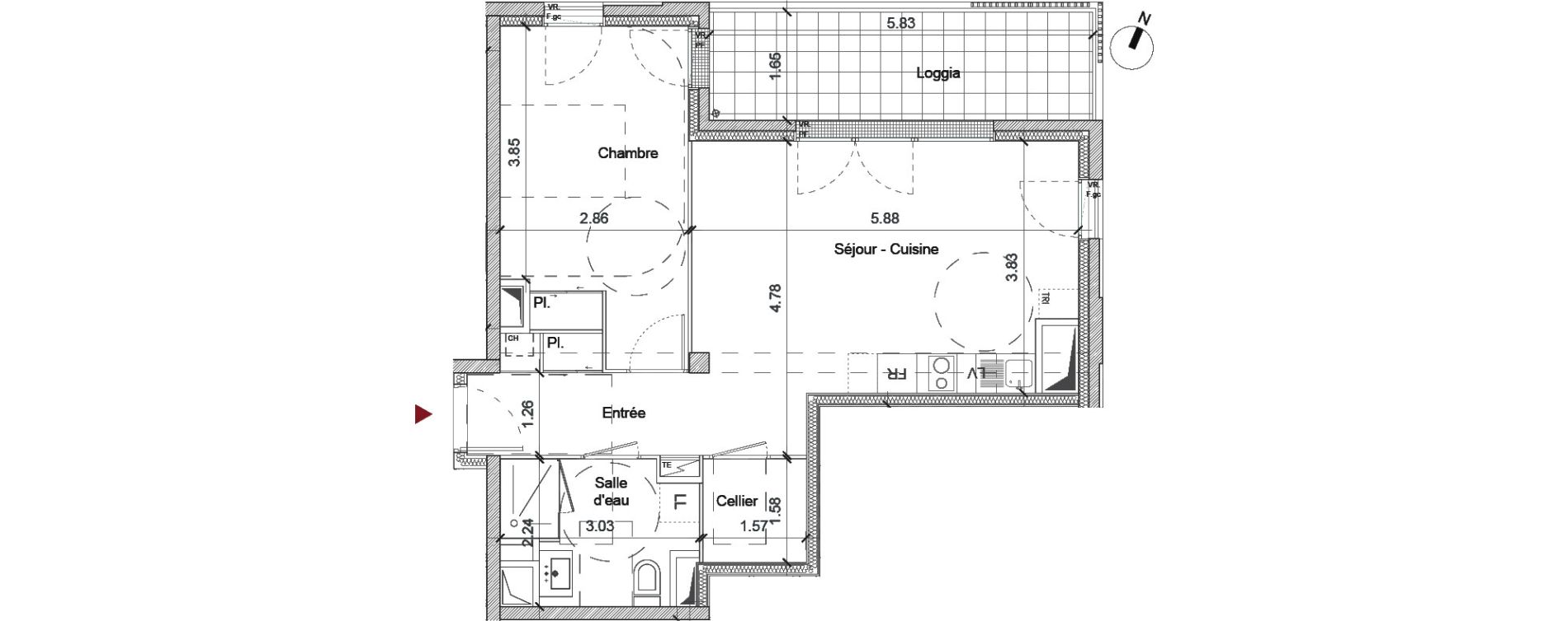 Appartement T2 de 50,22 m2 &agrave; Saint-Jacques-De-La-Lande Centre