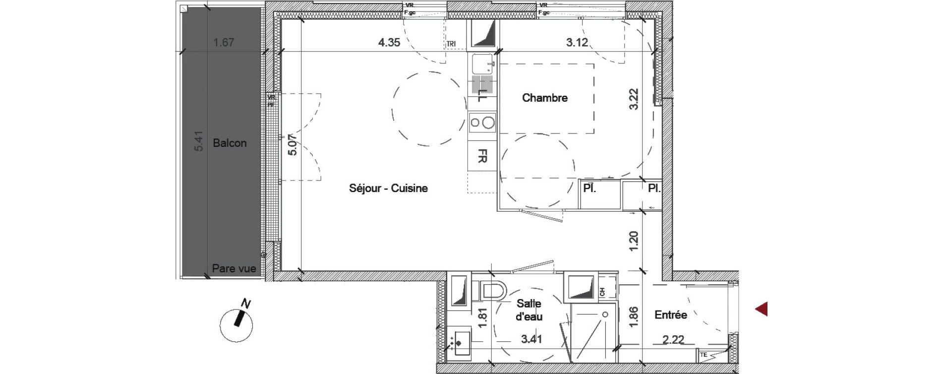 Appartement T2 de 46,91 m2 &agrave; Saint-Jacques-De-La-Lande Centre
