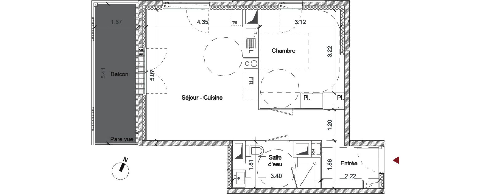 Appartement T2 de 46,91 m2 &agrave; Saint-Jacques-De-La-Lande Centre