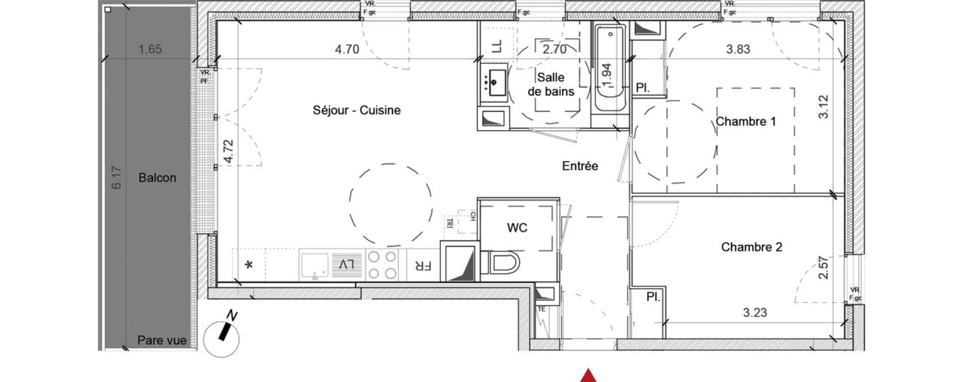 Appartement T3 de 56,81 m2 &agrave; Saint-Jacques-De-La-Lande Centre