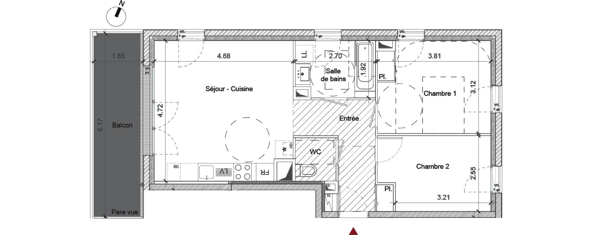 Appartement T3 de 56,46 m2 &agrave; Saint-Jacques-De-La-Lande Centre