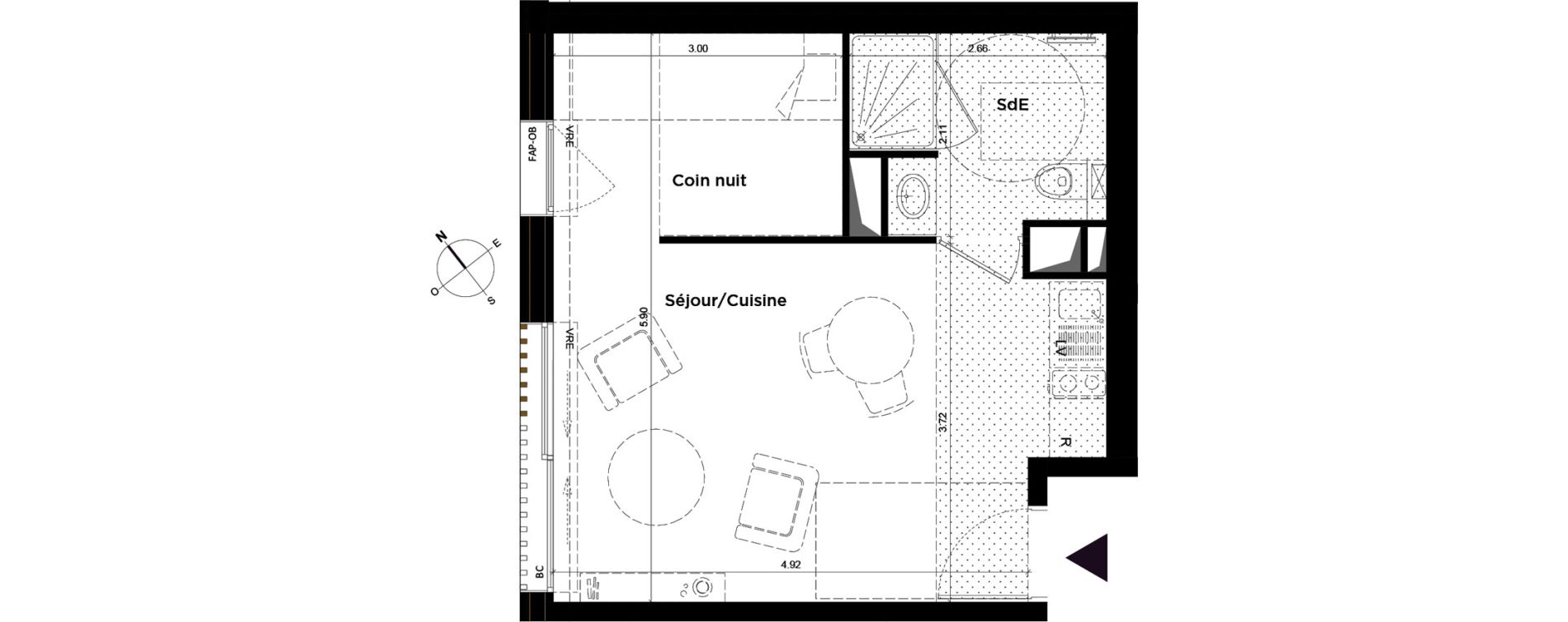 Appartement T1 bis de 31,32 m2 à Saint-Malo Lorette